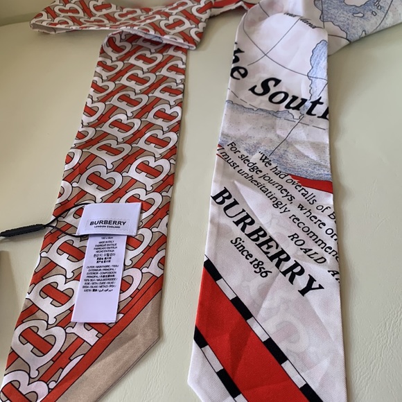 New Burberry Double-Sided Monogram Archive Silk Scarf Twilly 3"x71" - Picture 2 of 7